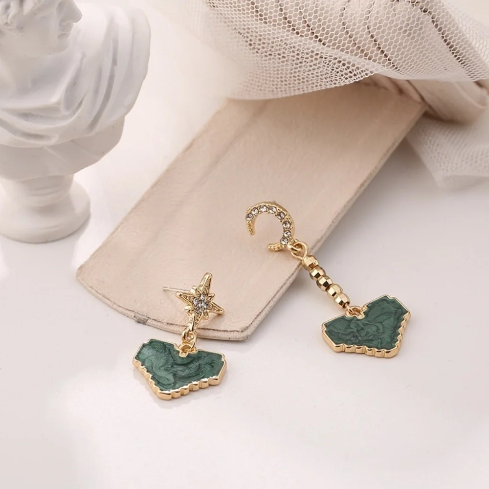 *NOVALIE* Gold x Green Pixel Heart Design Earrings